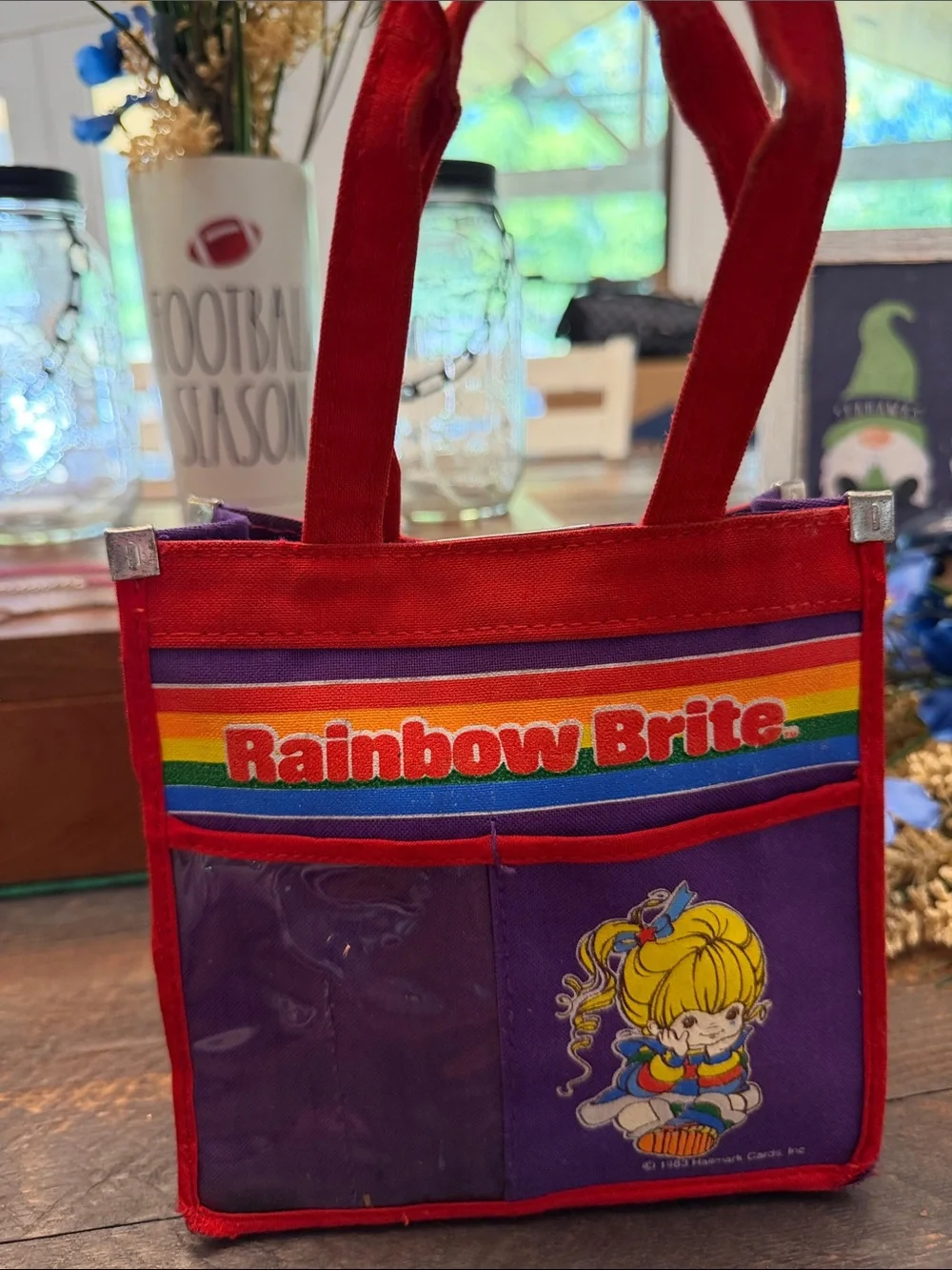 VINTAGE RARE VARIANT 1983 Rainbow Brite Purple Mini Tote Bag Clear PocketHallmak